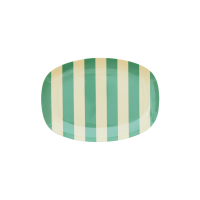 Cream with Green Stripe Print Small Rectangular Melamine Plate By Rice DK